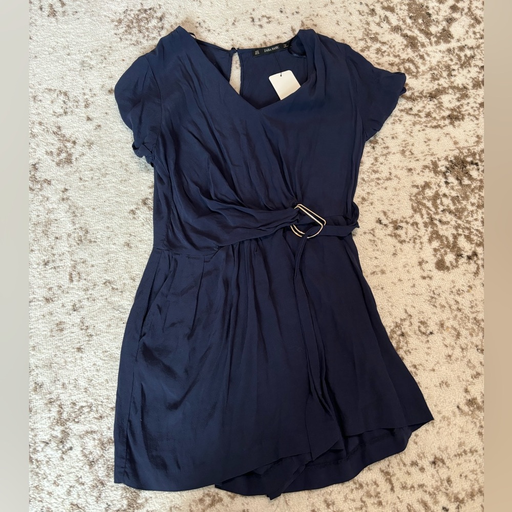 Zara Navy Blue Belted Romper - M